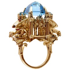 William Llewellyn Griffiths 9 Karat Gold, Blue Topaz Alchemist Cathedral Ring