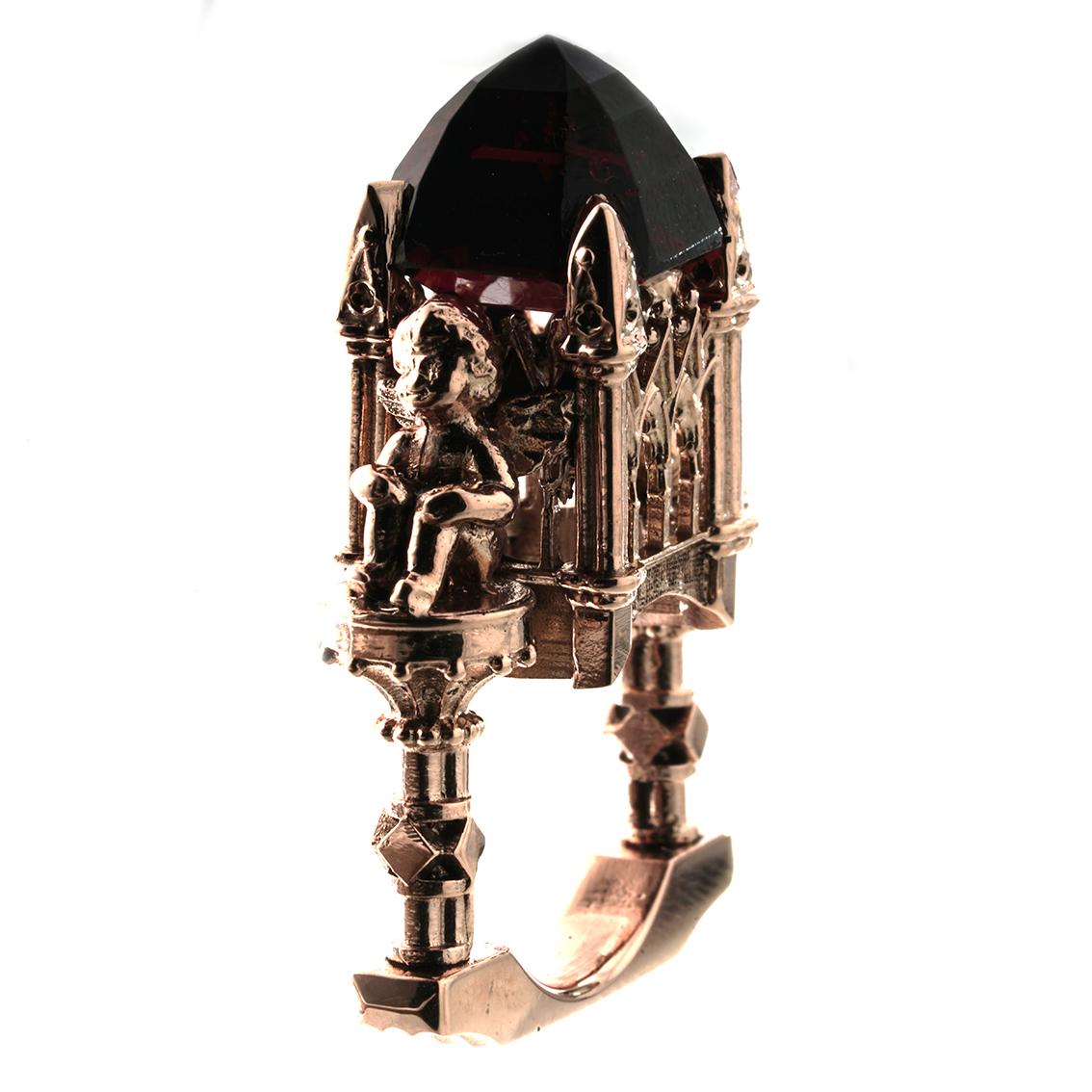Baroque William Llewellyn Griffiths 9 Kt Rose Gold Garnet Omniscient Soul Cathedral Ring