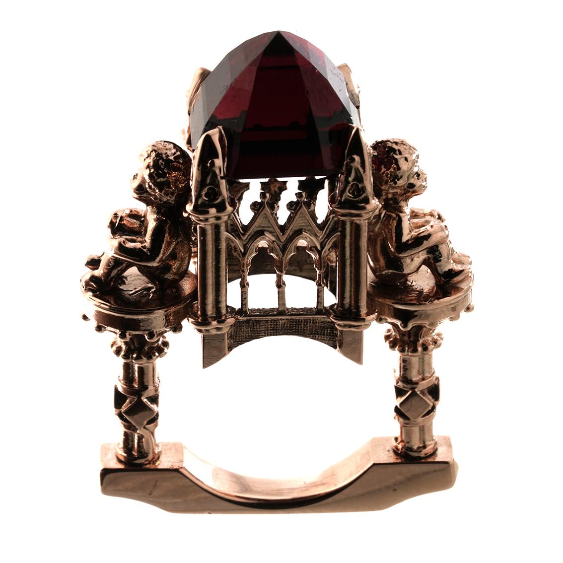Women's or Men's William Llewellyn Griffiths 9 Kt Rose Gold Garnet Omniscient Soul Cathedral Ring