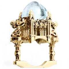 9 Karat Gold, Aquamarine Everlasting Revenant Cathedral Ring