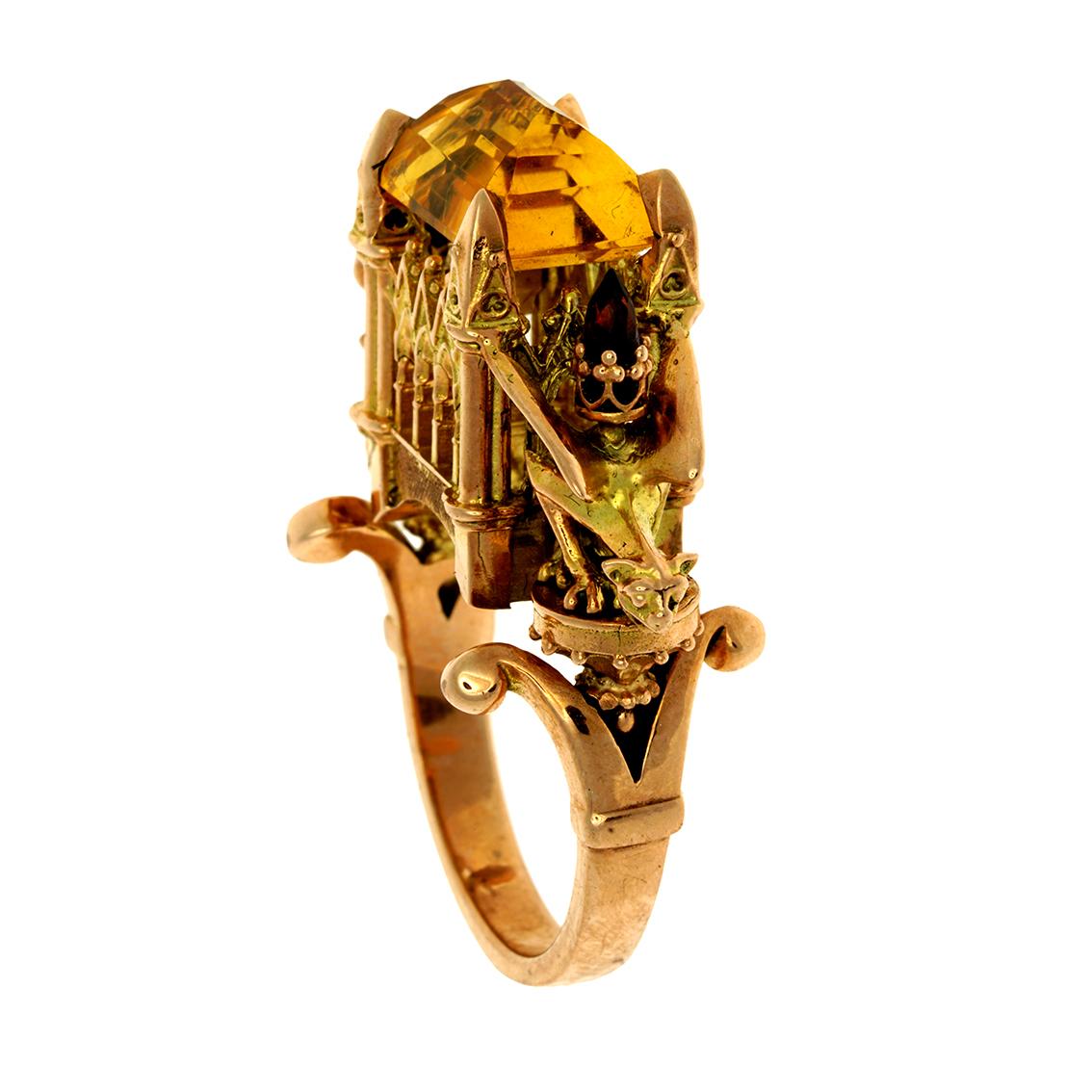 William Llewellyn Griffiths 9 Karat Gold Citrin Euphoric Triumph Kathedrale Ring (Barock)