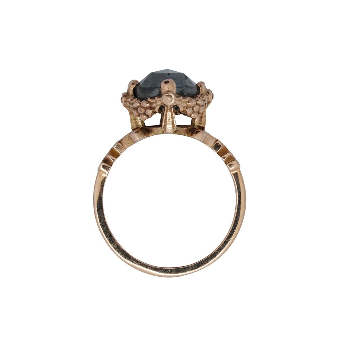 Baroque 9 Karat Rose Gold and Black Diamond Delicate Garland Ring For Sale