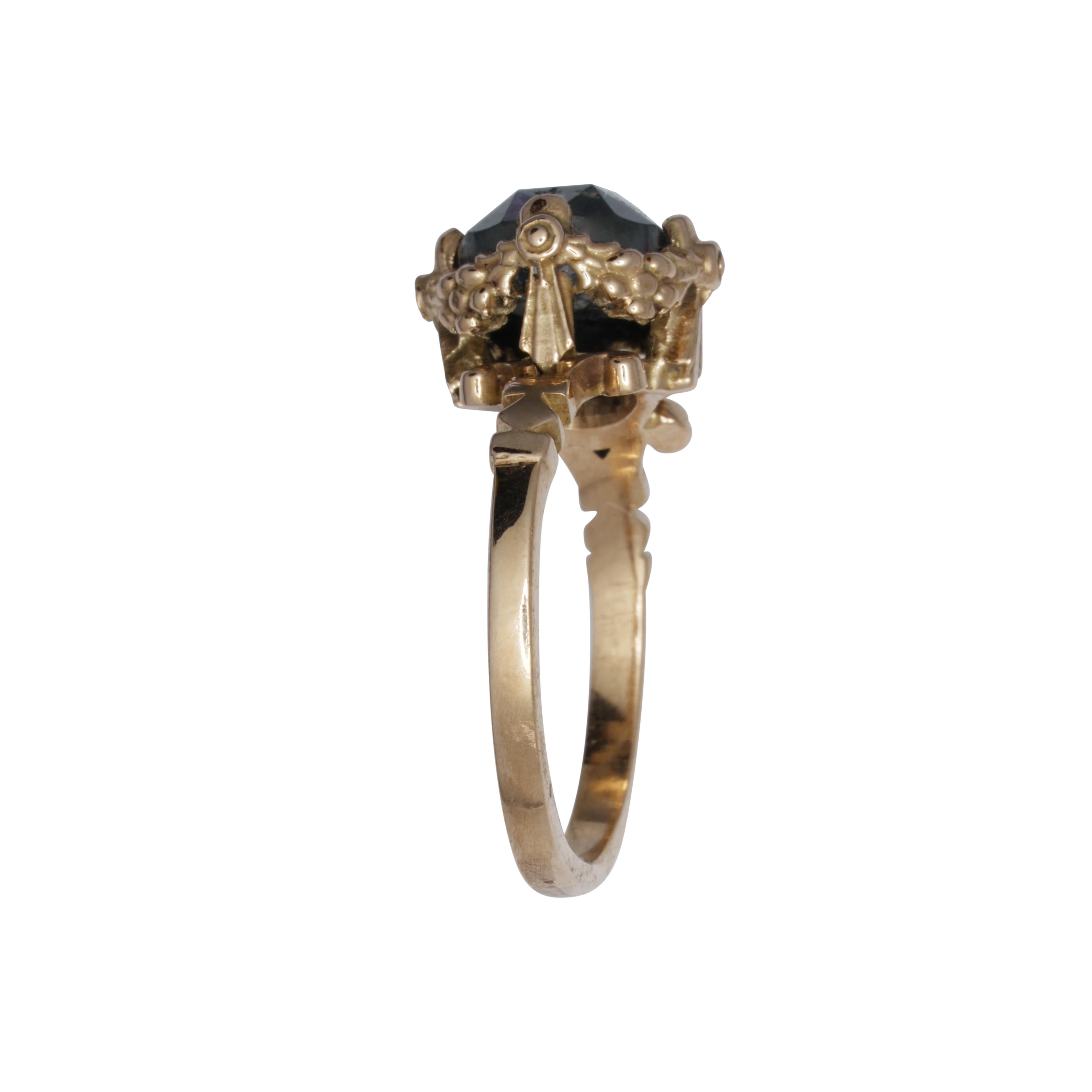 Rose Cut 9 Karat Rose Gold and Black Diamond Delicate Garland Ring For Sale
