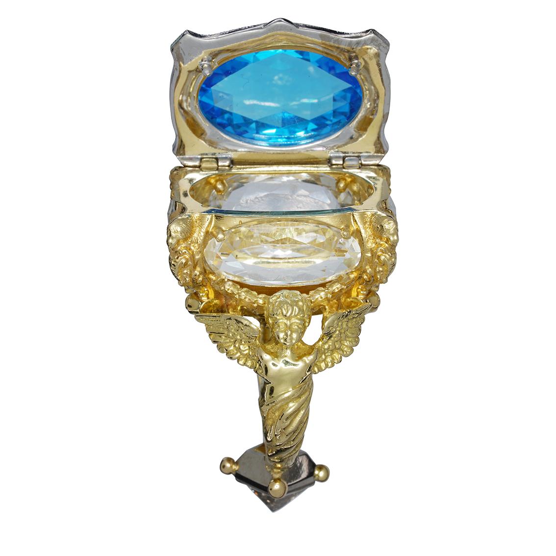 Blue Topaz and Diamond Chamber Ring 5