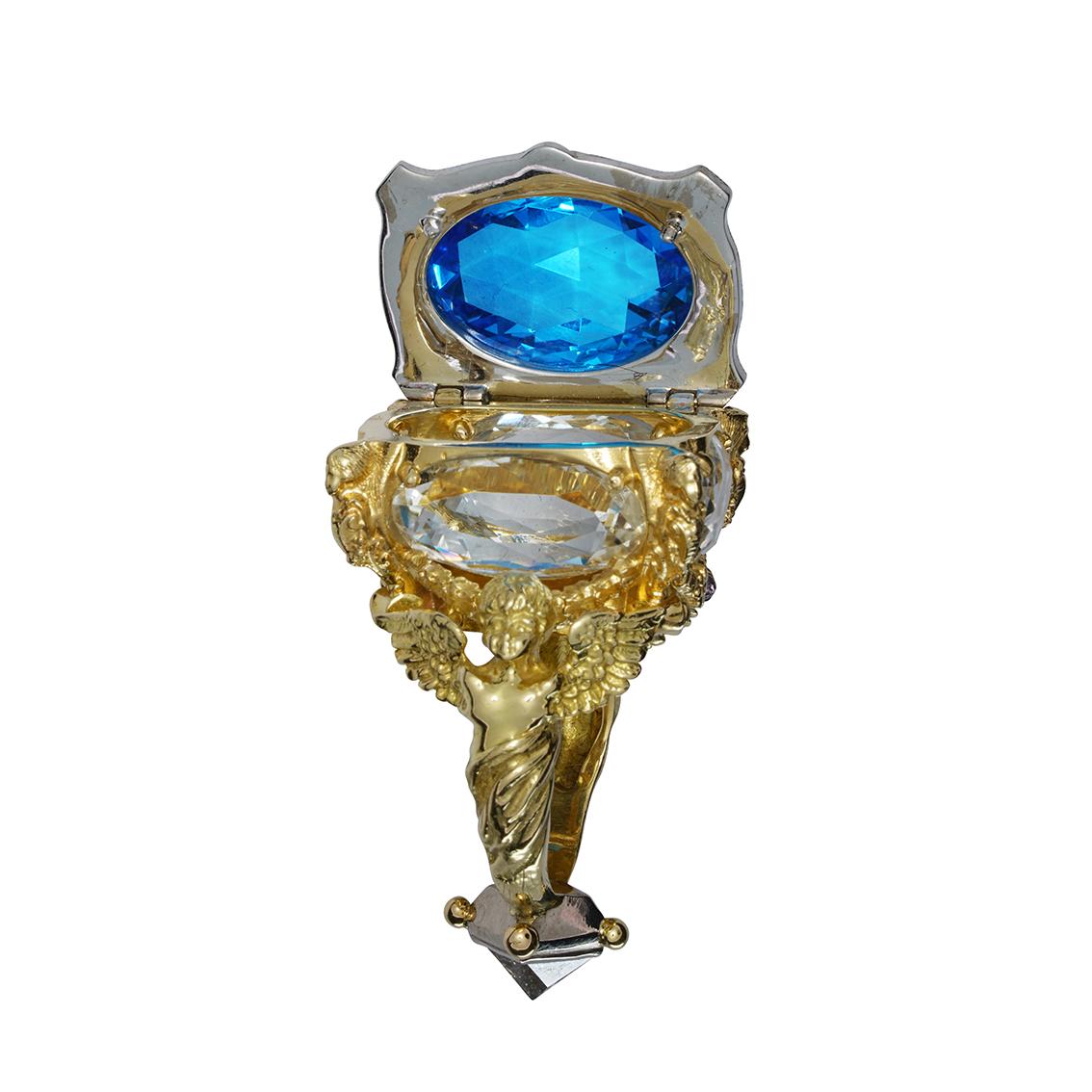Blue Topaz and Diamond Chamber Ring 6
