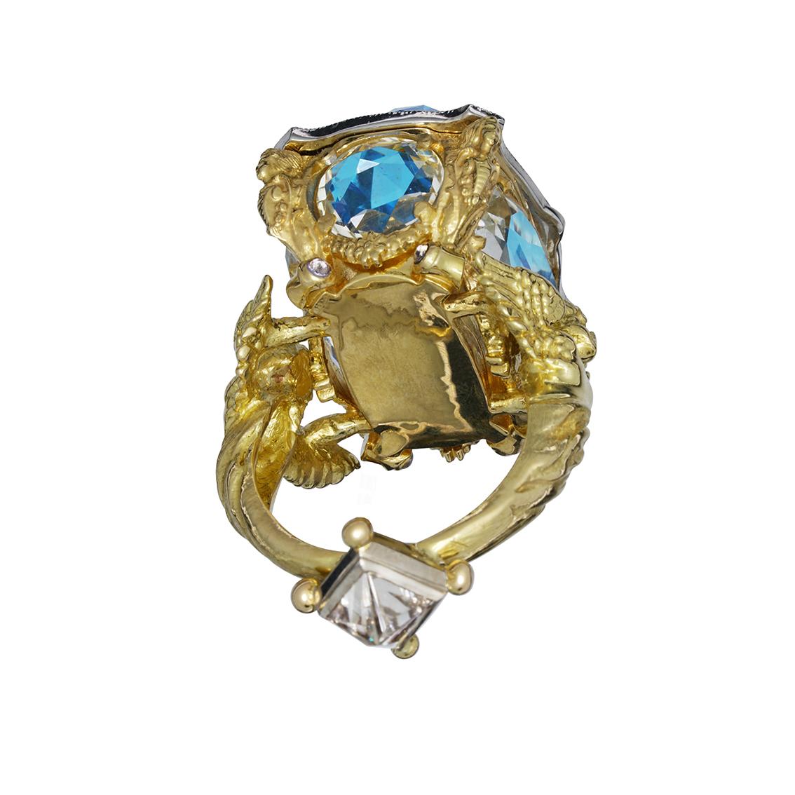 Women's or Men's Blue Topaz and Diamond Chamber Ring