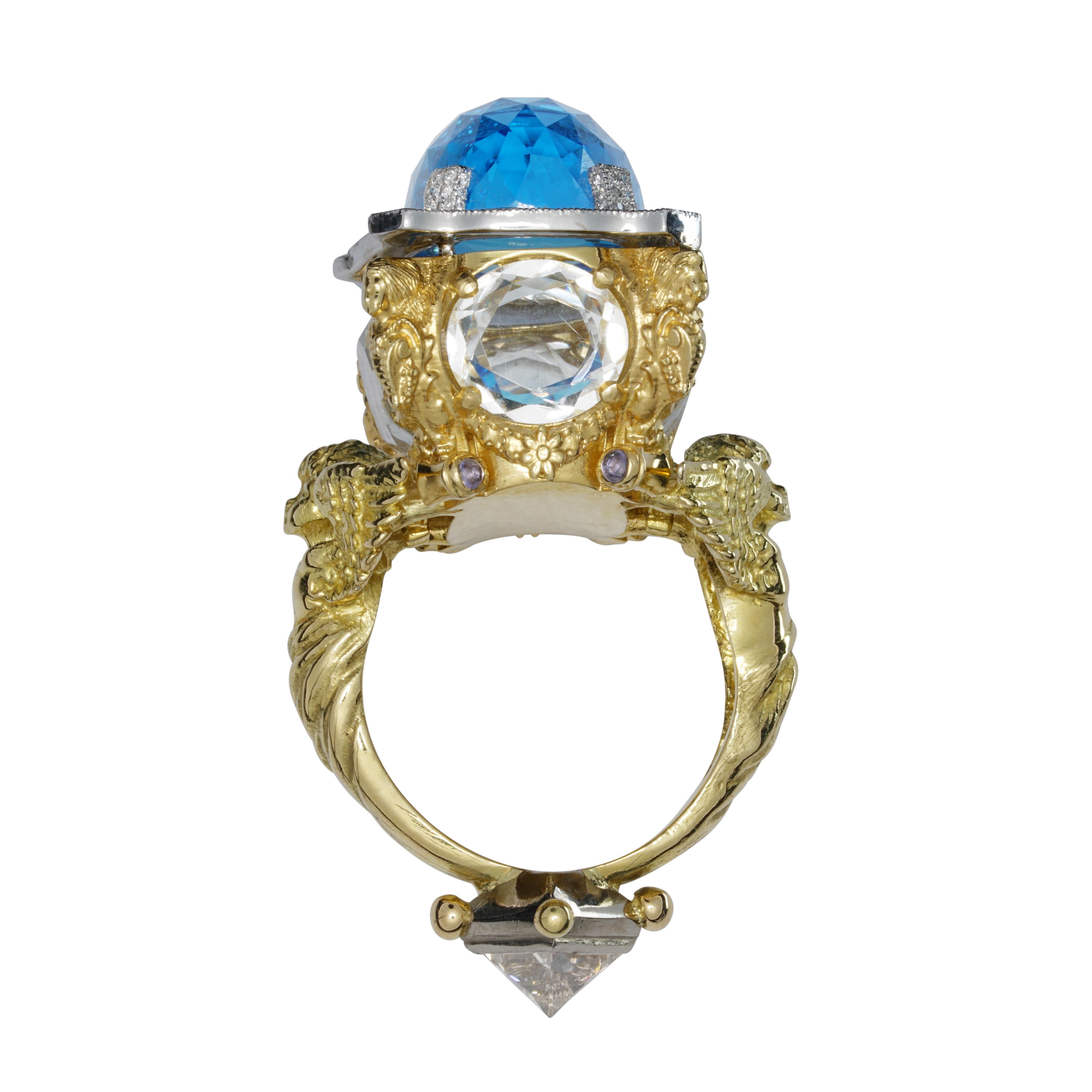 Blue Topaz and Diamond Chamber Ring 1