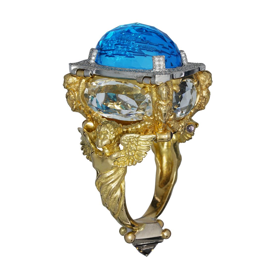 Blue Topaz and Diamond Chamber Ring 2