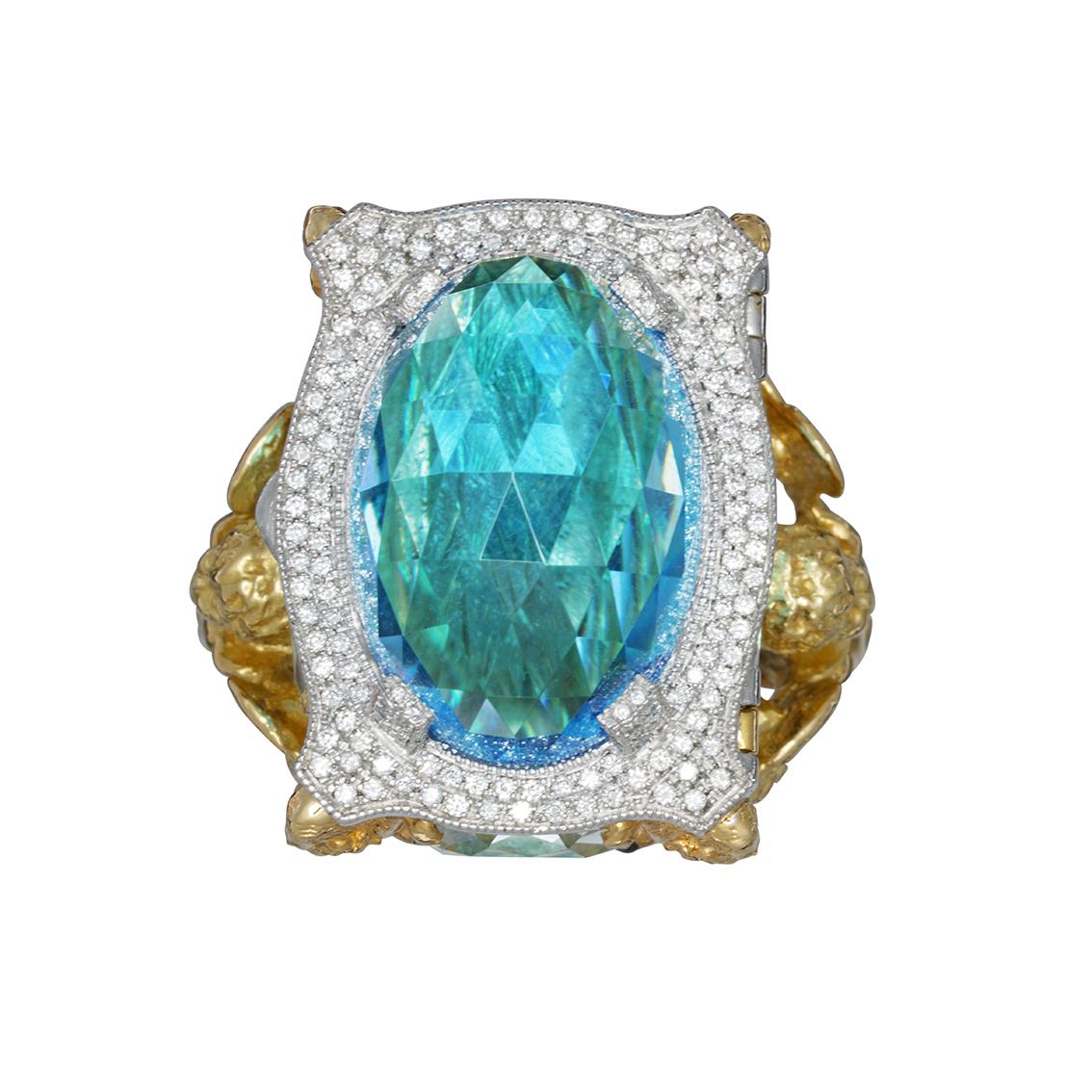 Blue Topaz and Diamond Chamber Ring 3