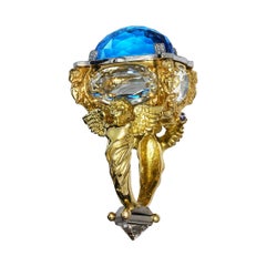Blue Topaz and Diamond Chamber Ring