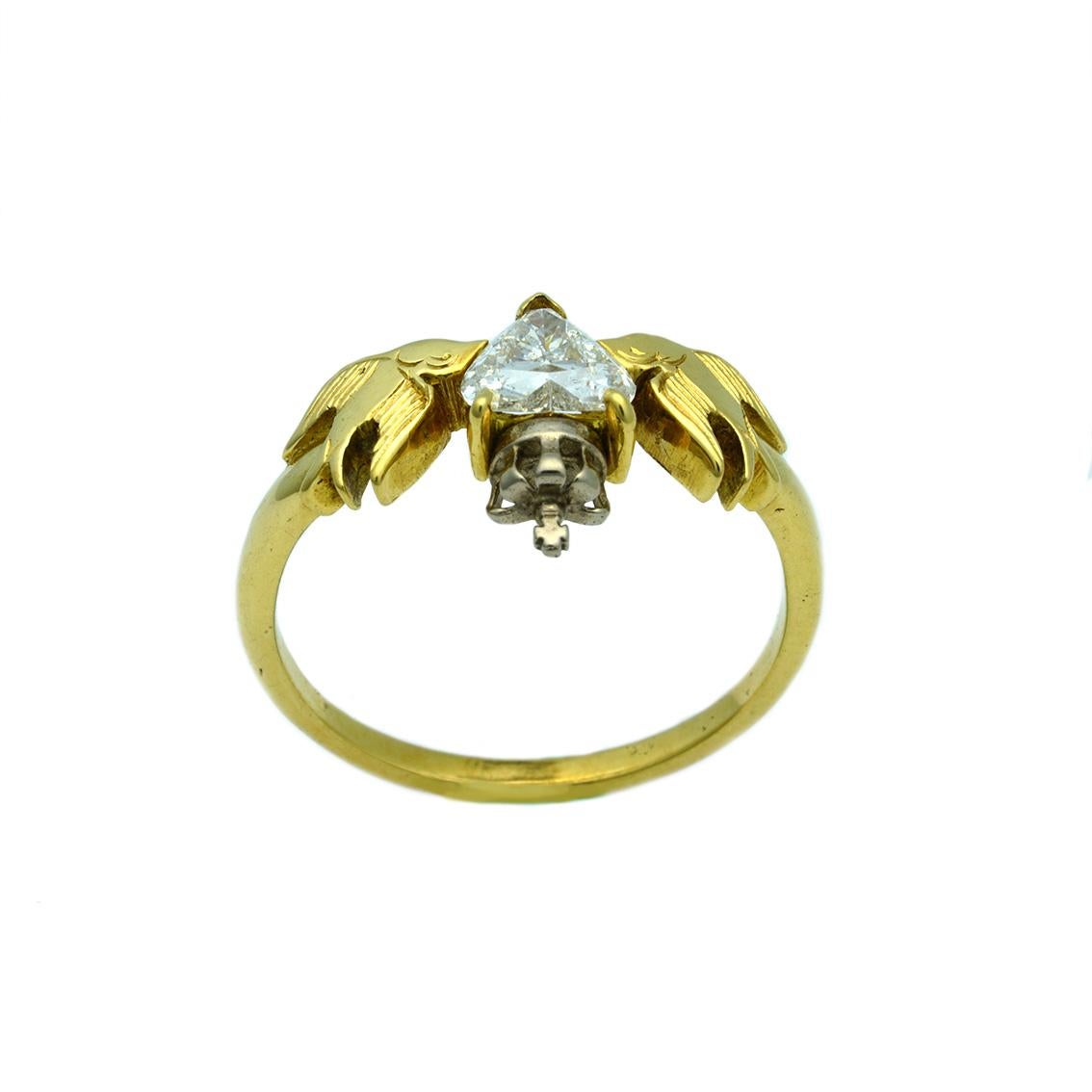 Contemporary William Llewellyn Griffiths Diamond Crowned Heart and Swallows Ring