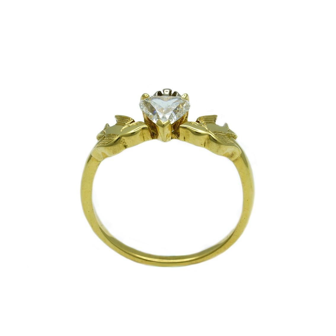 Heart Cut William Llewellyn Griffiths Diamond Crowned Heart and Swallows Ring