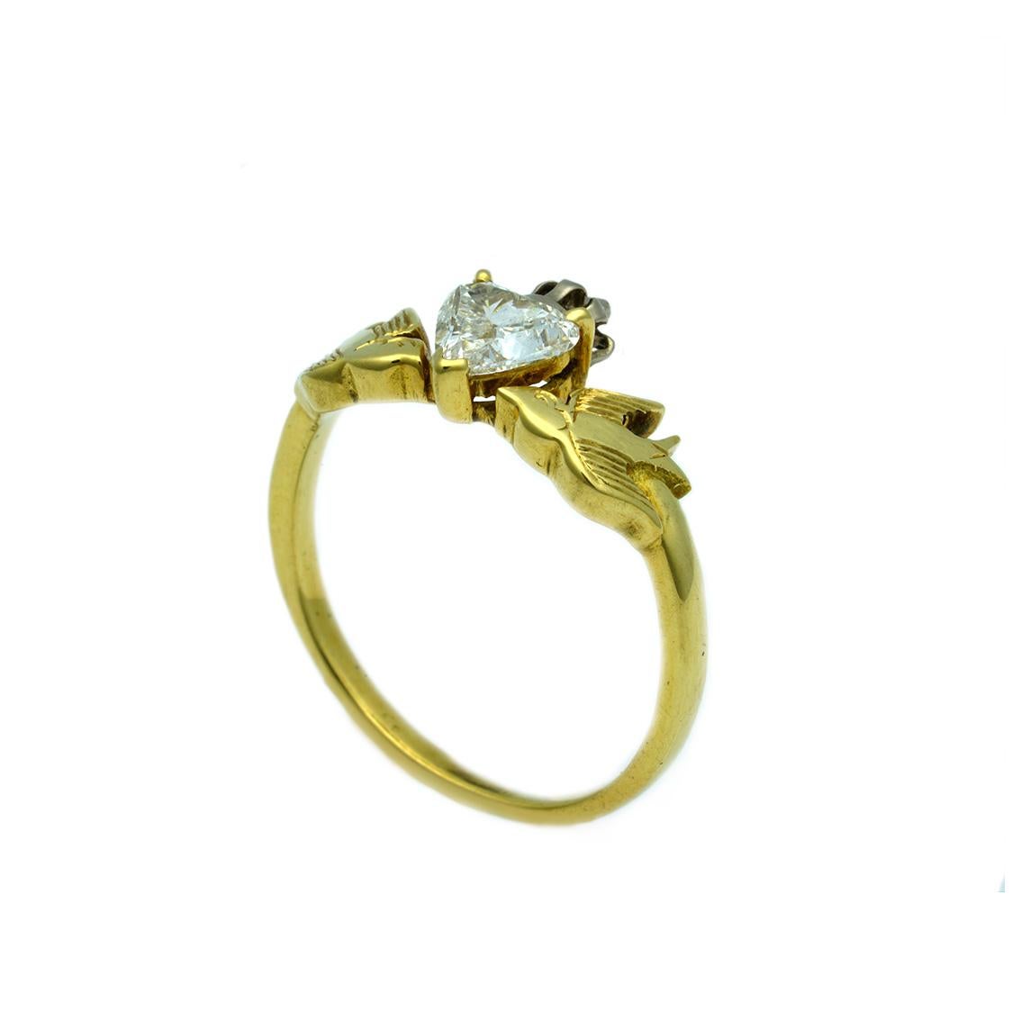 William Llewellyn Griffiths Diamond Crowned Heart and Swallows Ring In New Condition In Melbourne, Vic