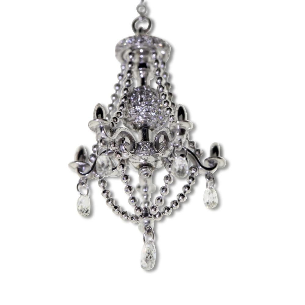 120 White Diamonds and 18k White Gold Victorian Style Chandelier Drop Earrings For Sale 2