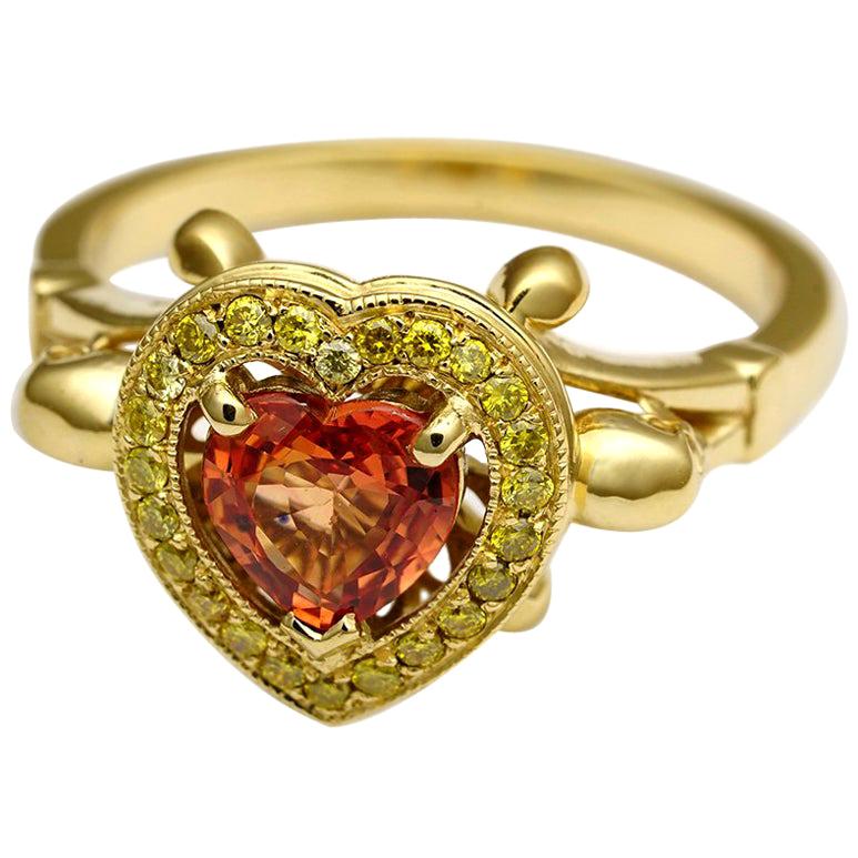 William Llewellyn Griffiths Peach Sapphire and Yellow Diamond Lavish Amour Ring