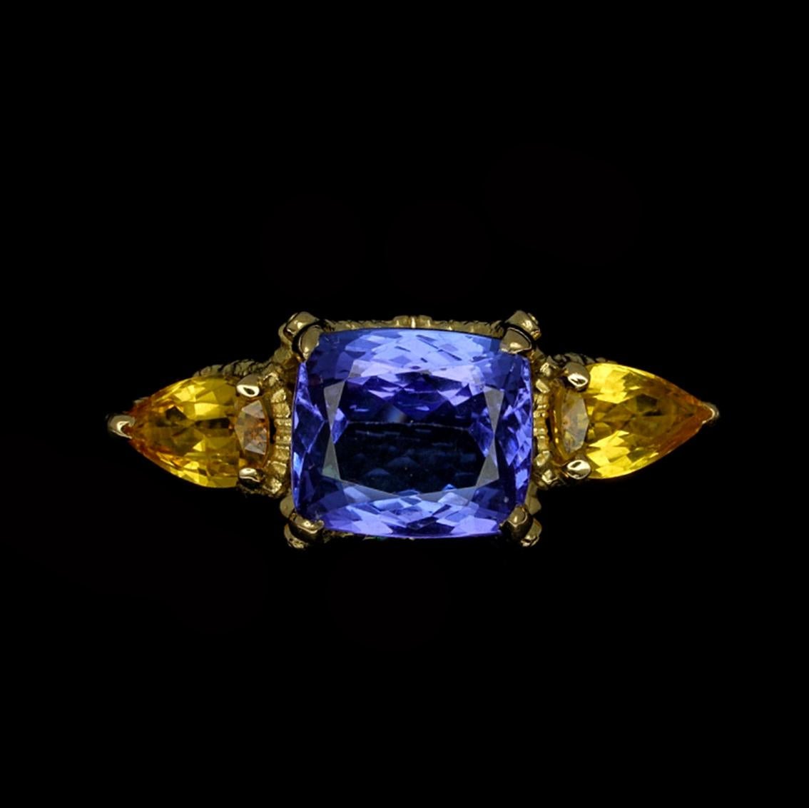 Starry Night Ring in 18 Karat Yellow Gold, Tanzanite and Yellow Sapphires 2