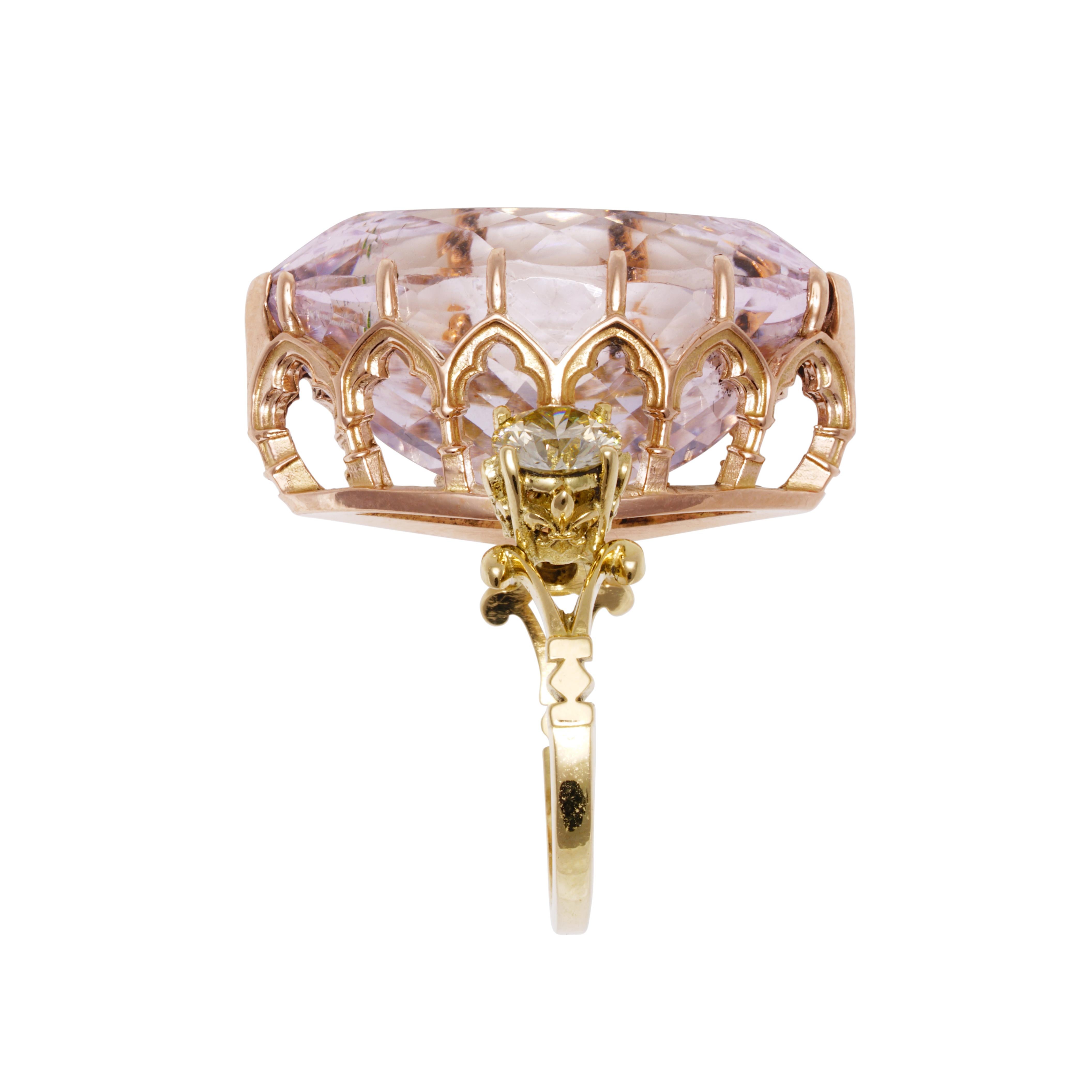 Victorian Irrevocable Obsession Ring in 18kt Yellow & Rose Gold with Morganite & Diamonds For Sale