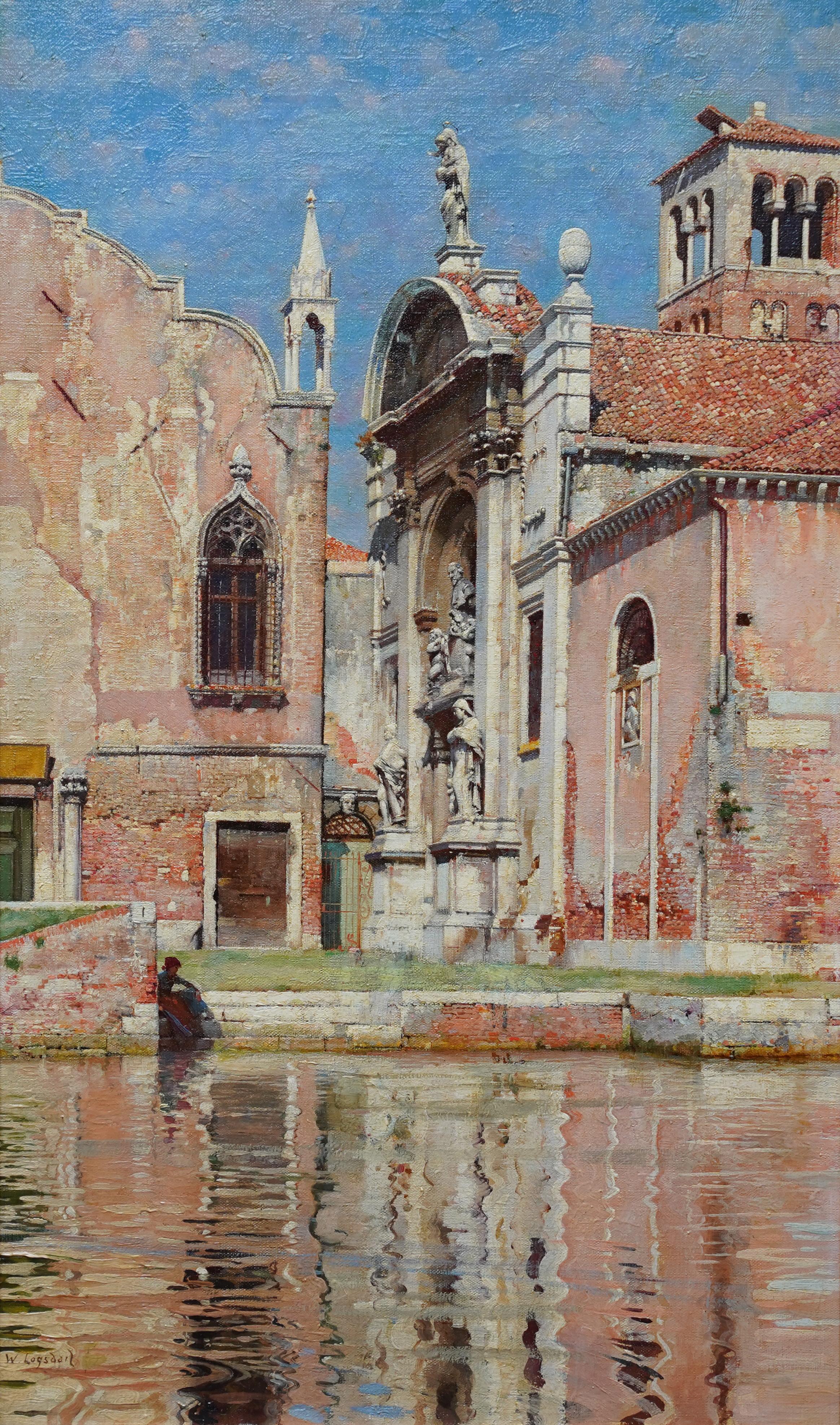 Compo de L'Abazia Venezia - Quadro ad olio veneziano di arte vittoriana britannica - Painting di William Logsdail