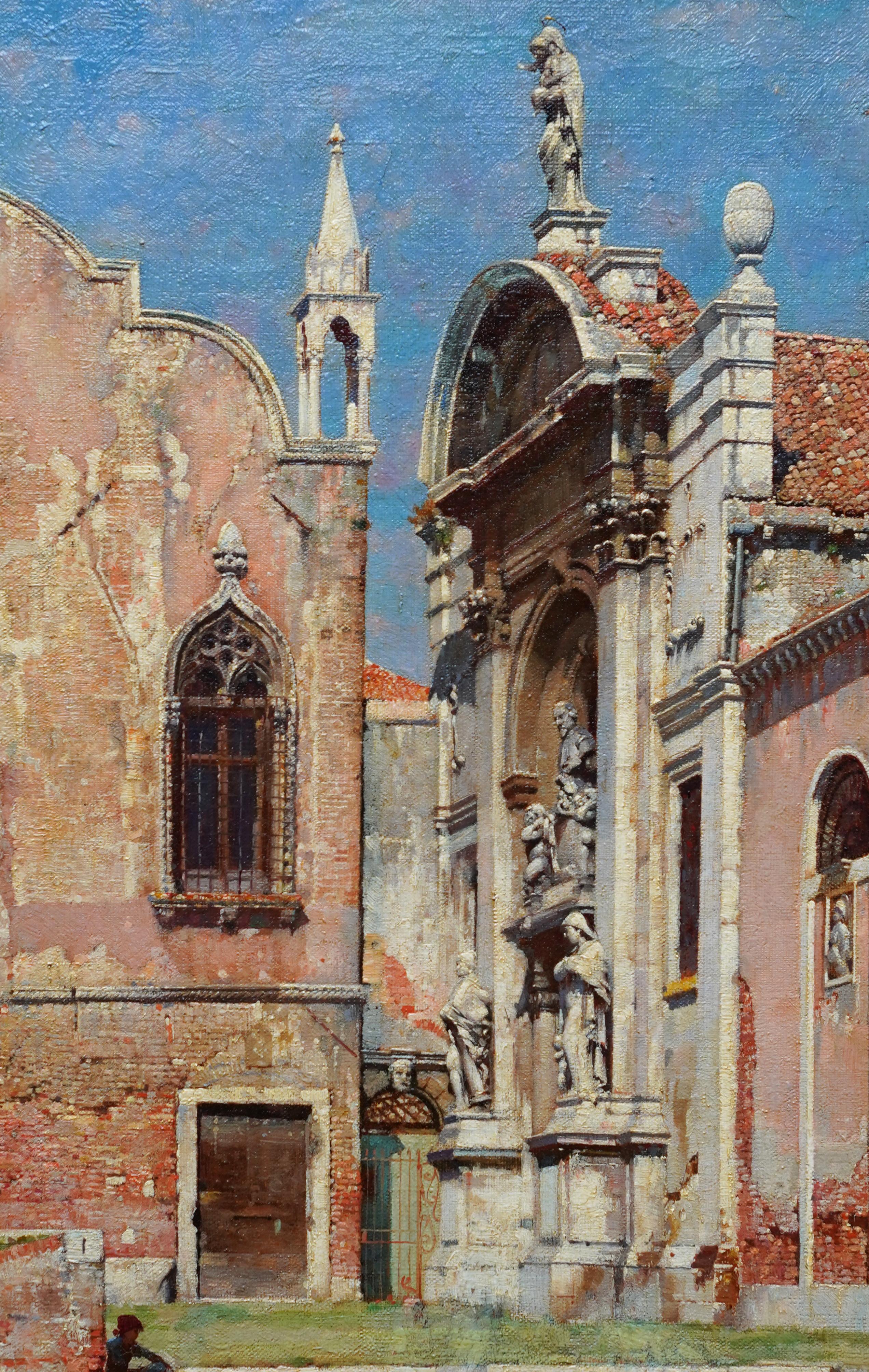 Compo de L'Abazia Venezia - Quadro ad olio veneziano di arte vittoriana britannica - Landscape Painting Marrone di William Logsdail