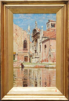 Antique Compo de L'Abazia Venice - British Victorian art Venetian square oil painting 
