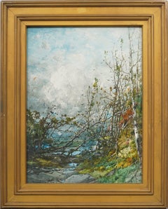 Antiguo cuadro original enmarcado de un paisaje de la Escuela Americana del Río Hudson firmado