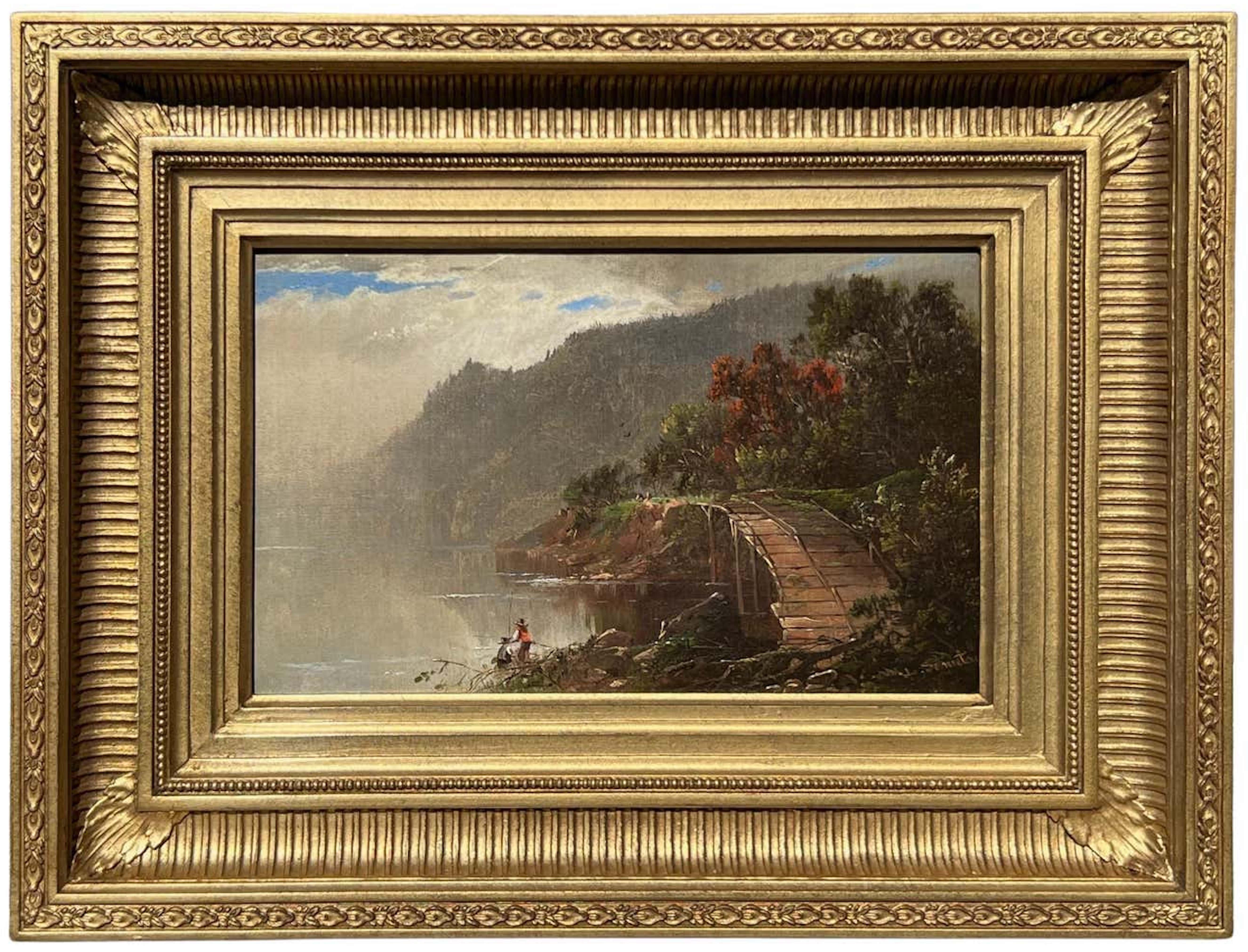 William Louis Sonntag Sr. Landscape Painting - Fishing at the Lake