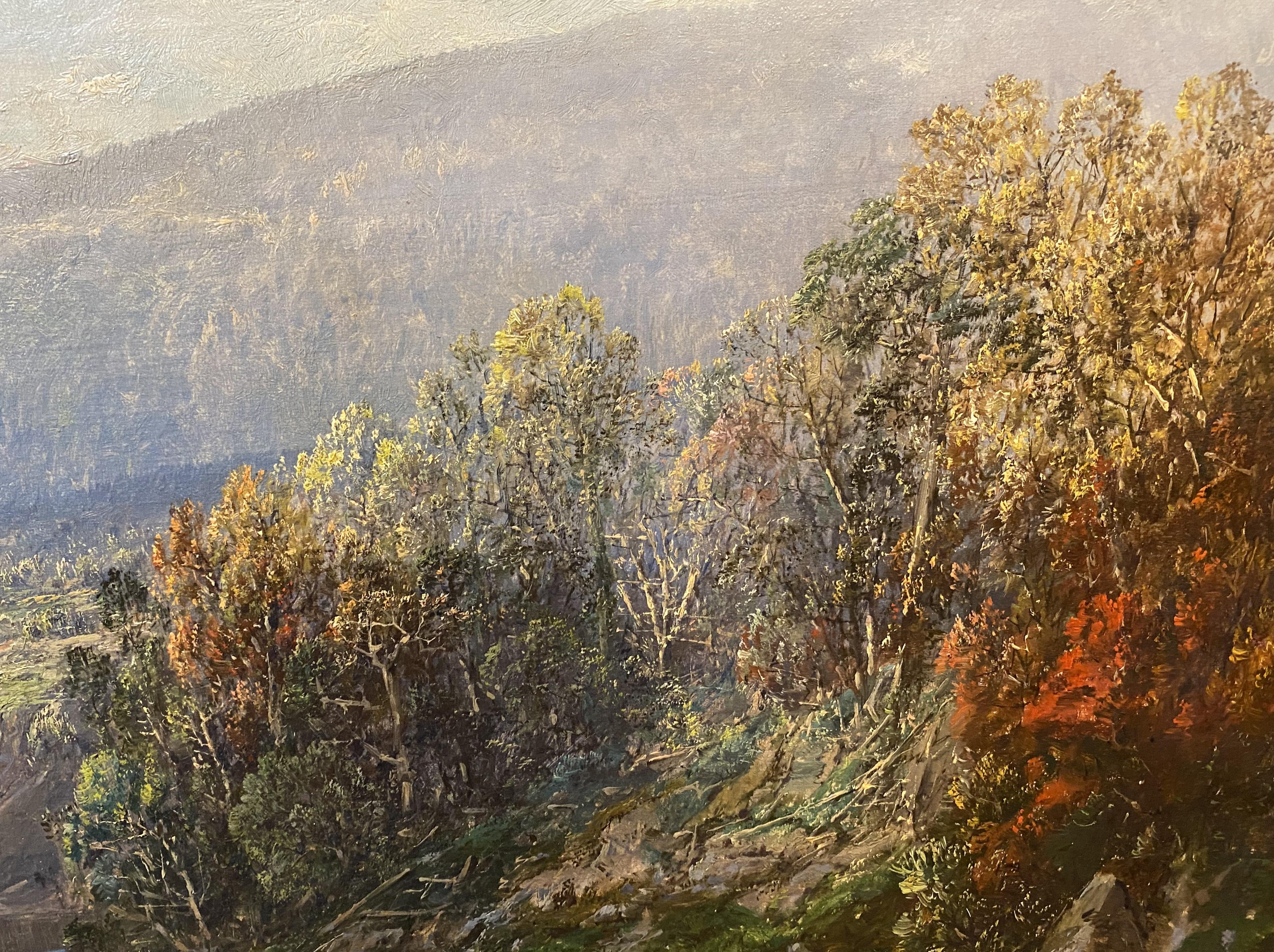 Un maravilloso paisaje otoñal probablemente del valle del río Hudson, obra del venerado artista estadounidense William Louis Sonntag (1822-1900). Sonntag nació cerca de Pittsburgh, Pensilvania, y se trasladó a Cincinnati, Ohio, en la década de 1840