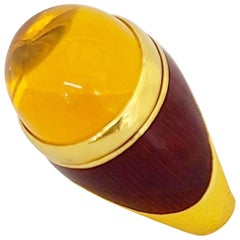 William Lowe Bague cachaçon ovale en or jaune 18 carats, émail rouge et citrine