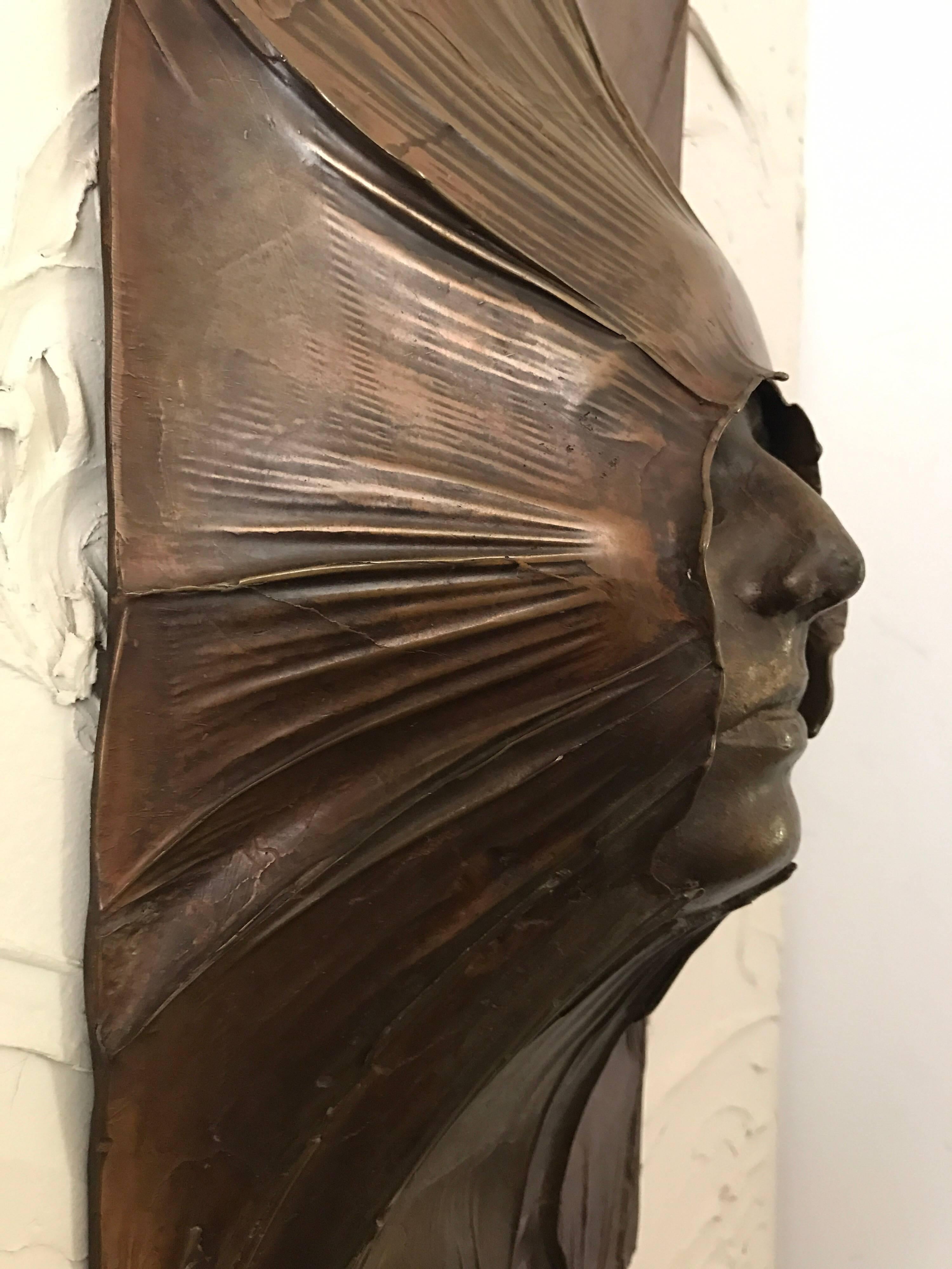 American William Ludwig Signed Polished Patinated Bronze Sculpture Relief Emerging Face