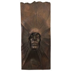 William Ludwig Signed Polished Patinated Bronze Sculpture Relief Emerging Face