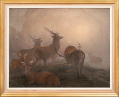 Stags In The Morning Mists, 19th Century  by WILLIAM LUKER (1828-1905)
