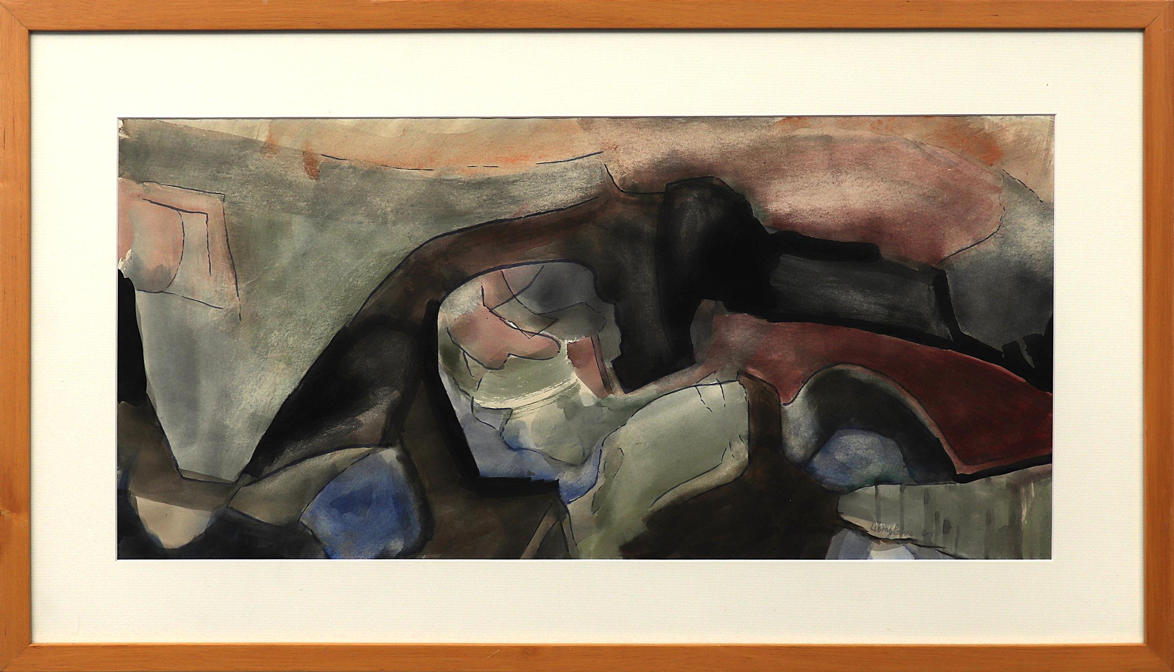William Lumpkins Abstract Painting - 1969 Signed Abstract Watercolor Painting, 'Might', High Street Series