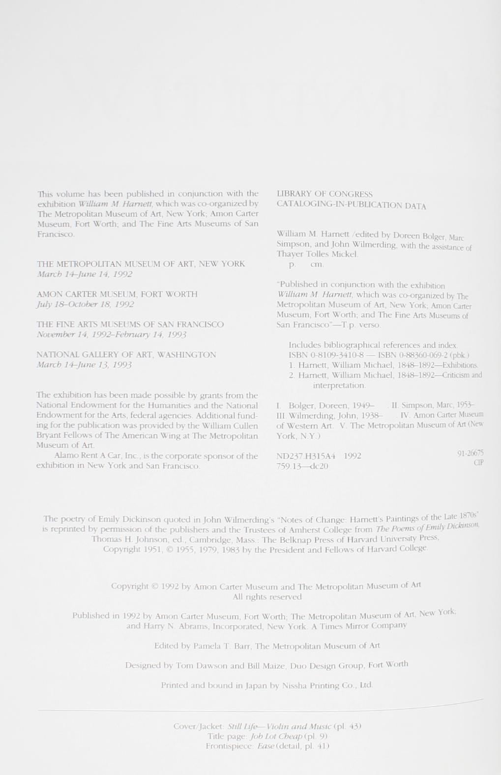 William M. Harnett, First Edition Exhibition Catalogue 10