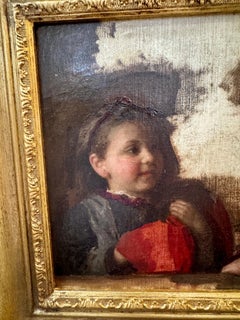 19th century English Victorian sketch portrait of two Young Girls