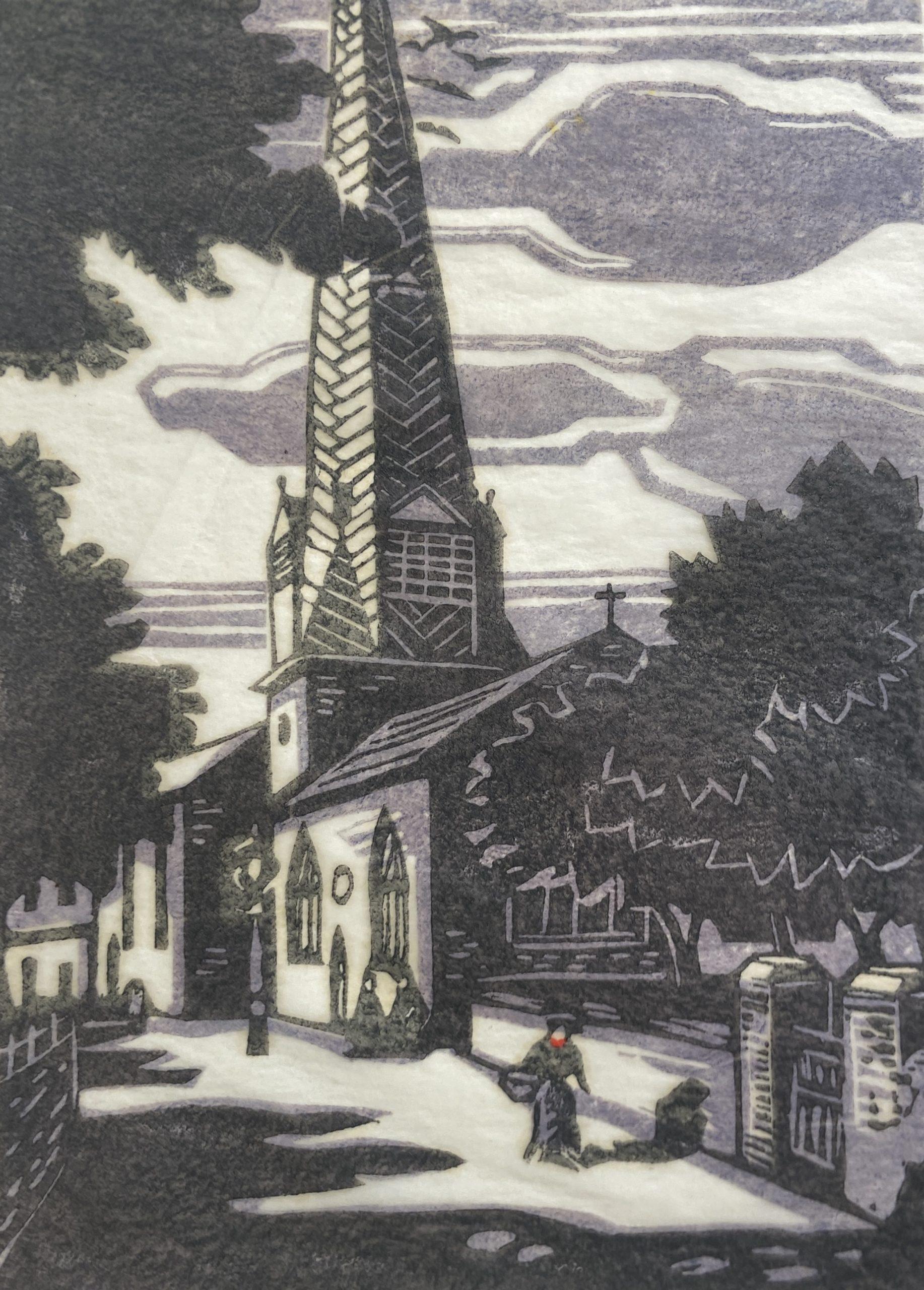 William M. Hendy Landscape Print - Parish Church, Barnstaple, 1930s Ink Print, 20th Century English Artist