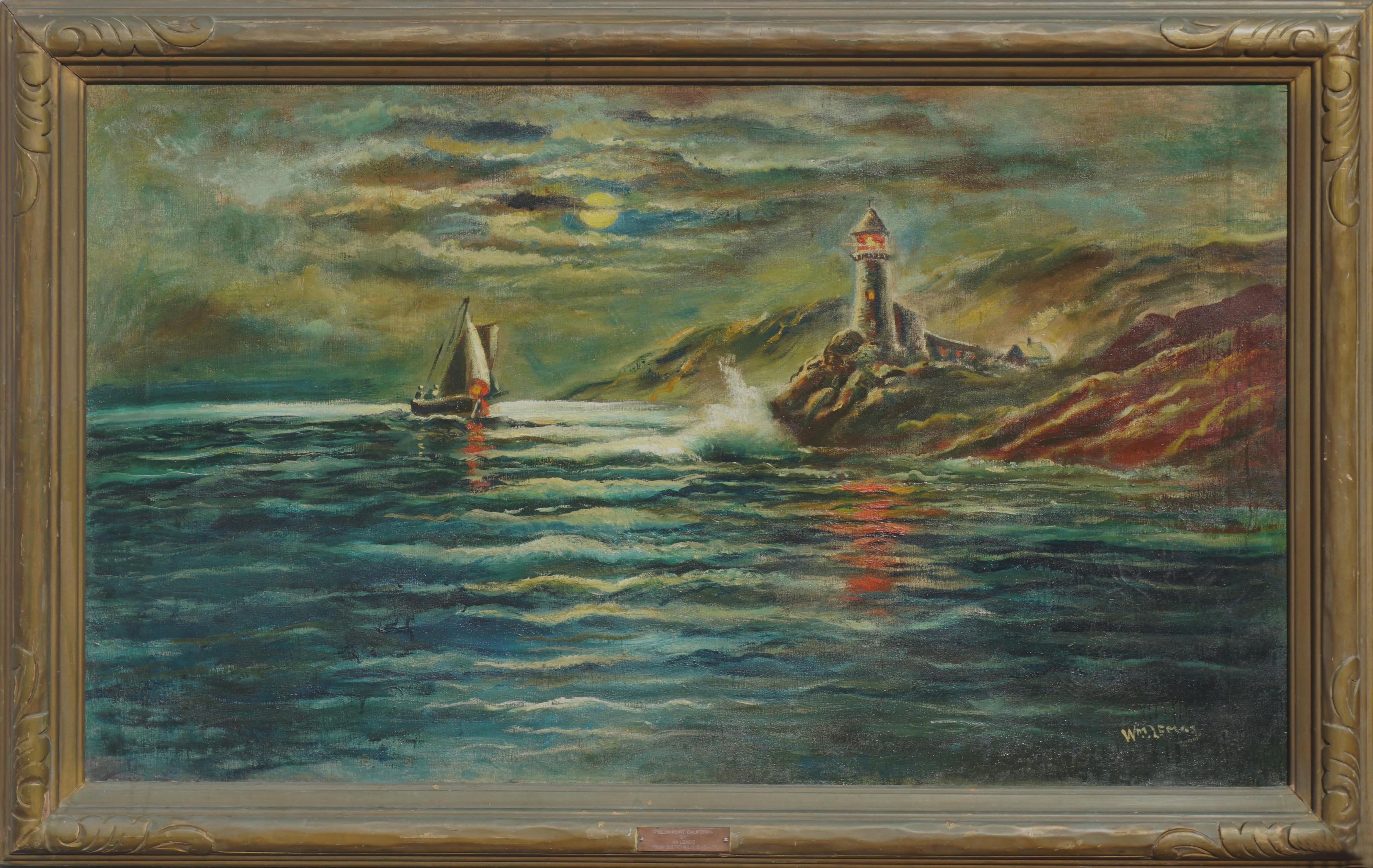 William M. Lemos Landscape Painting - Nocturnal Pigeon Point Lighthouse