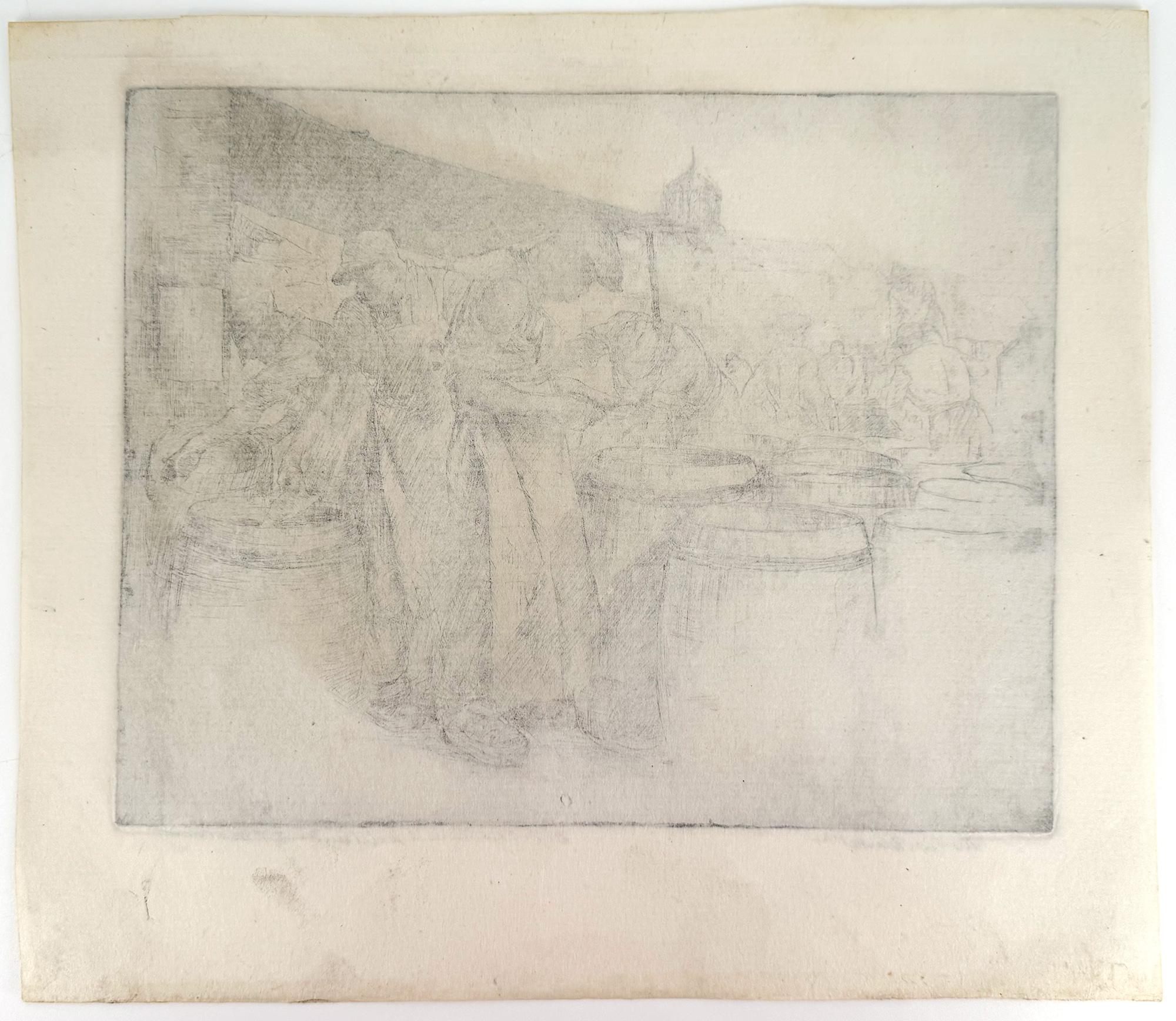 The Fish Market - American Realist Print by William Macon