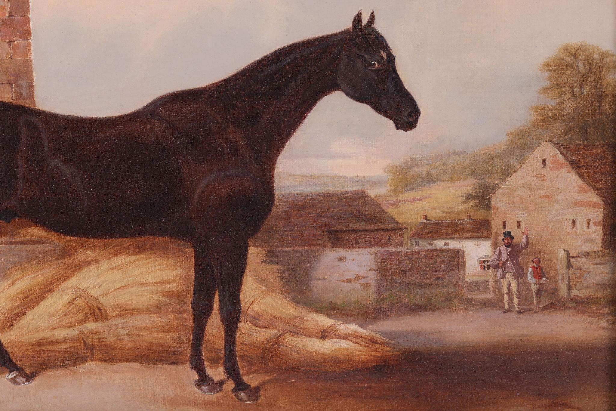 A vista de pájaro Un caballo de carreras. Antigua pintura al óleo sobre lienzo de William Malbon en venta 1