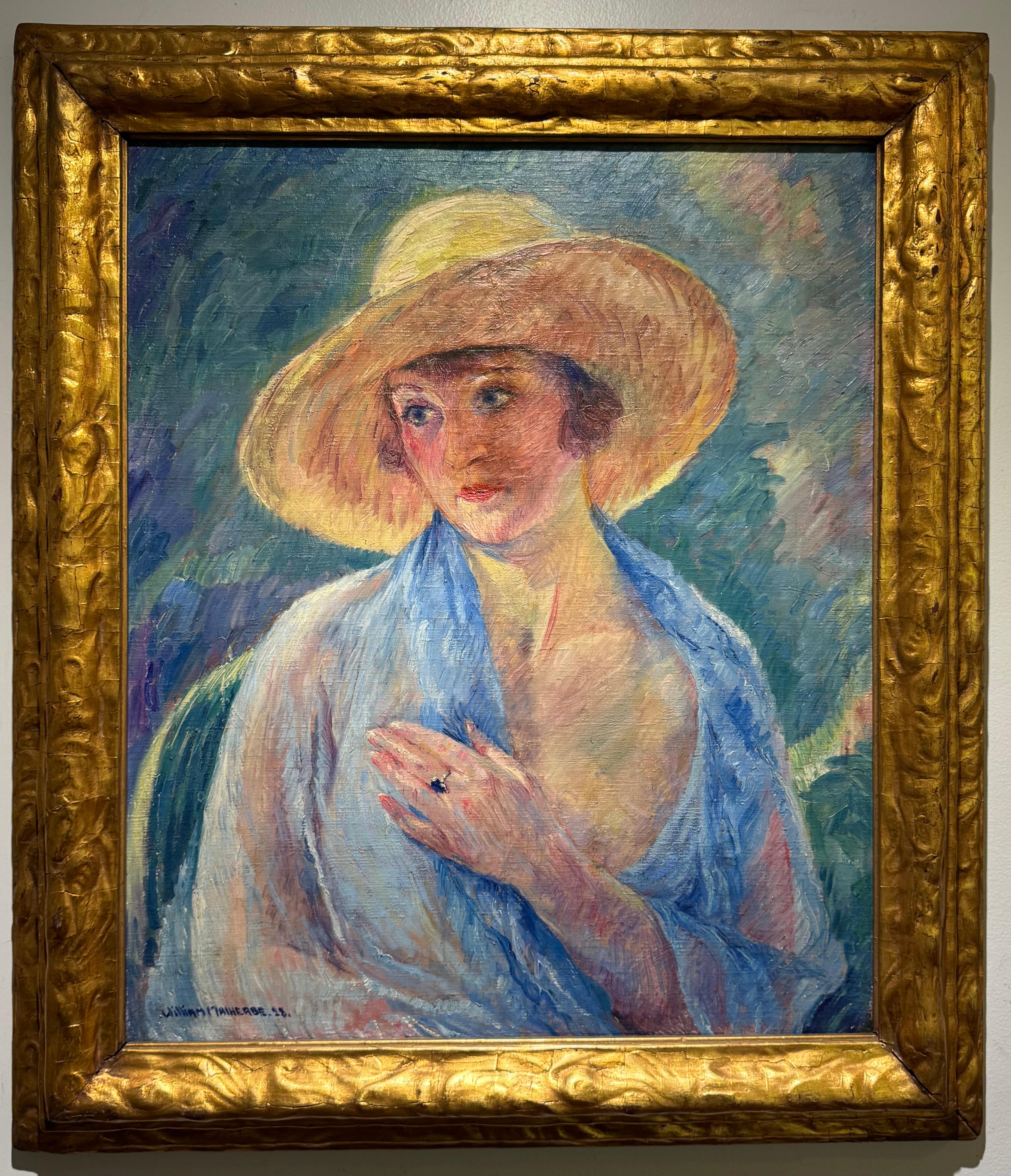 1928 Antique VERMONT Pintura Retrato Postimpresionista Francés Americano en venta 5
