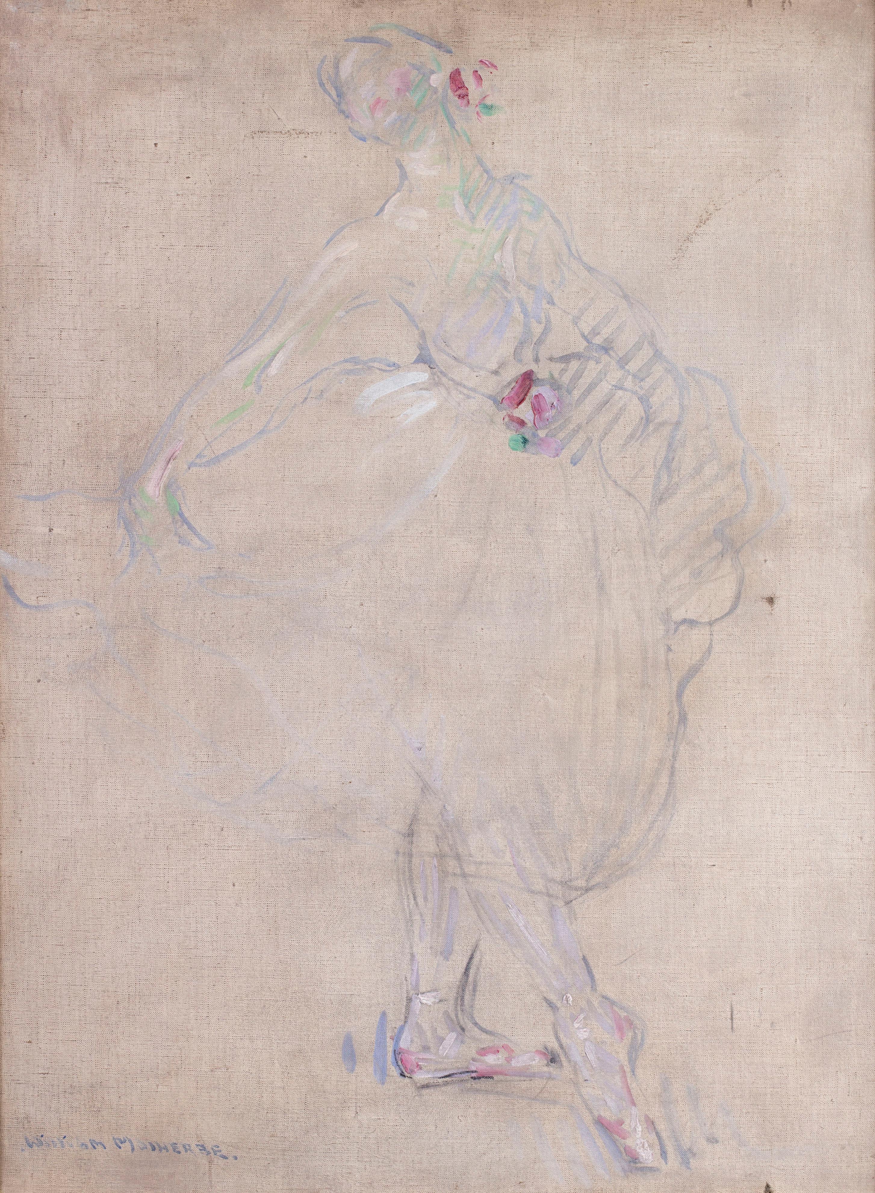 William Malherbe Figurative Painting - Danseuse, Paris 1911, a beautiful impressionist painting of a ballet dancer
