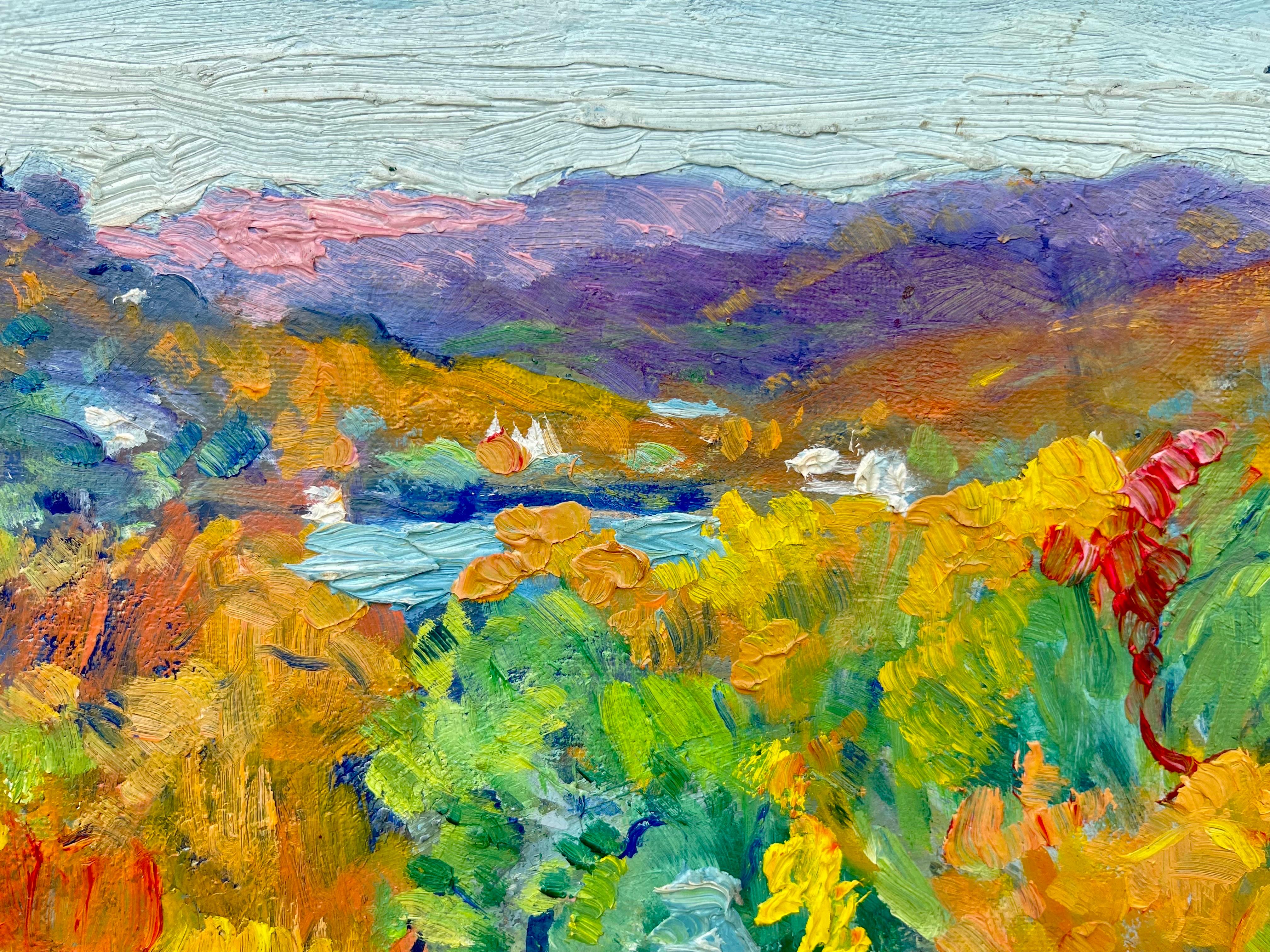 French Post Impressionist oil - Autumn Landscape - Vermont 1940 - American Impressionist Painting by William Malherbe