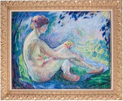 Antique French Post Impressionist oil painting of a nude by William Malherbe