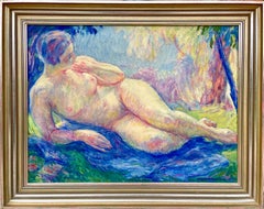 French Post Impressionist oil painting - Reclining nude in a landscape 1925