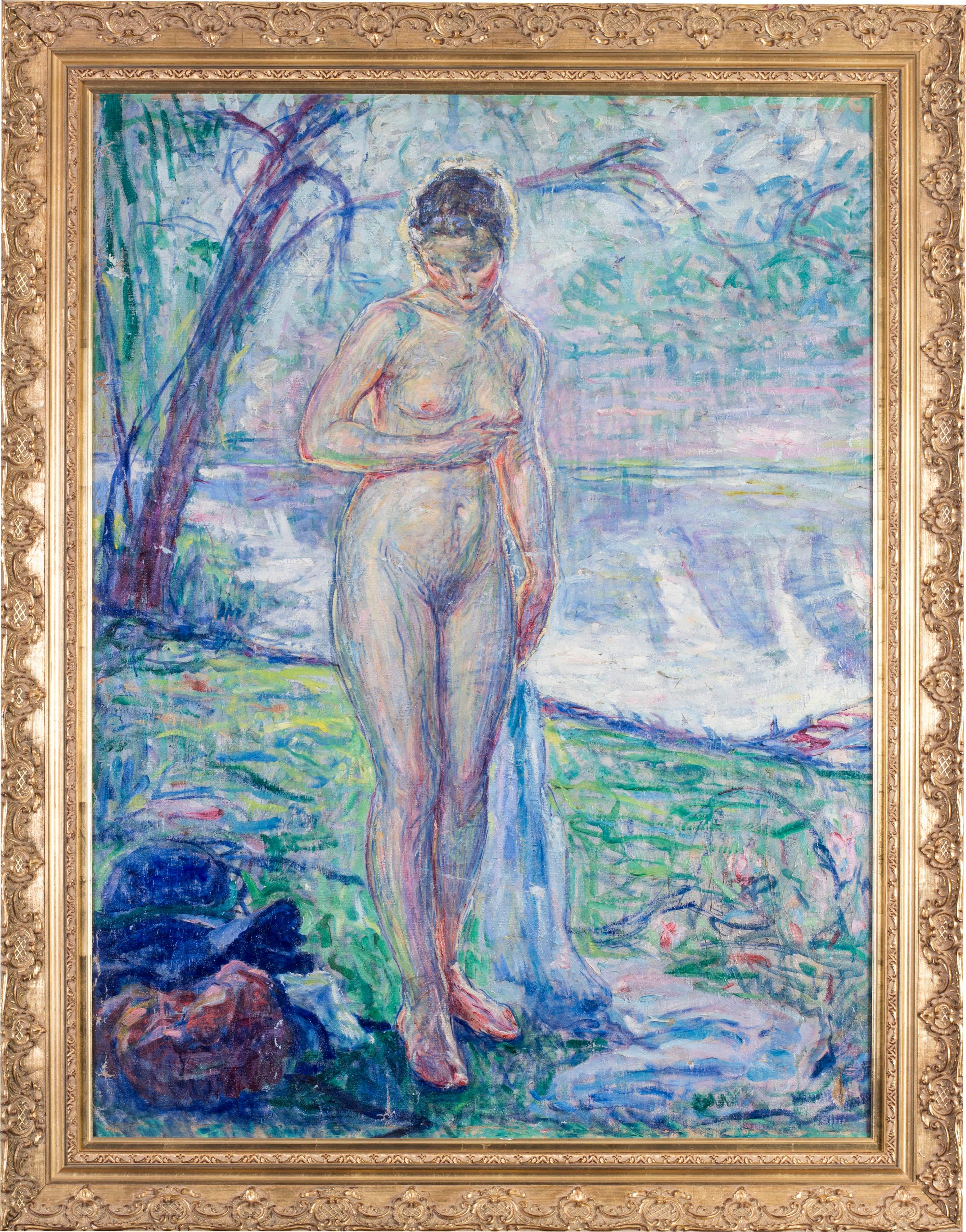 William Malherbe (French, 1884-1955)
La Baigneuses au riviere
Oil on canvas
Signed on the reverse with studio stamp
40.1/4 x 30.1/4 in. (102.3 x 77 cm.)

William Malherbe was a French Post Impressionist painter born in 1884. His success came in the