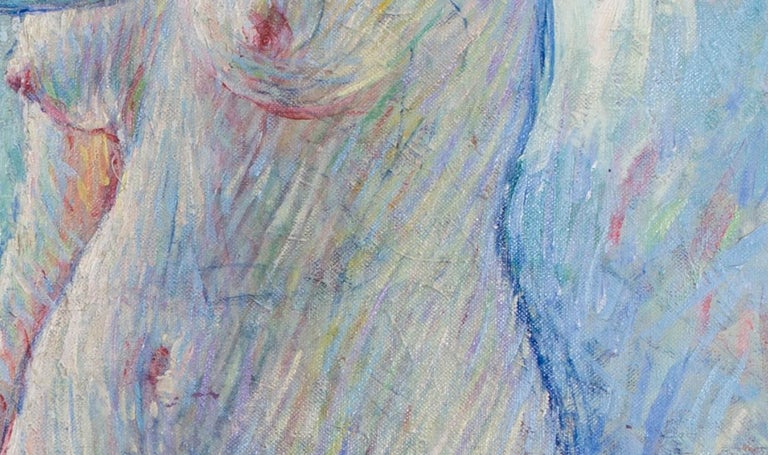 Large French Post Impressionist painting of a nude with blue tones by Malherbe For Sale 1