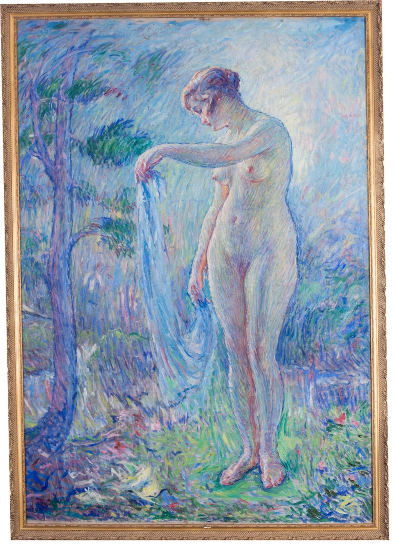 William Malherbe Nude Painting - Large French Post Impressionist painting of a nude with blue tones by Malherbe