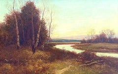 Figure par rivière parmi des bouleaux
