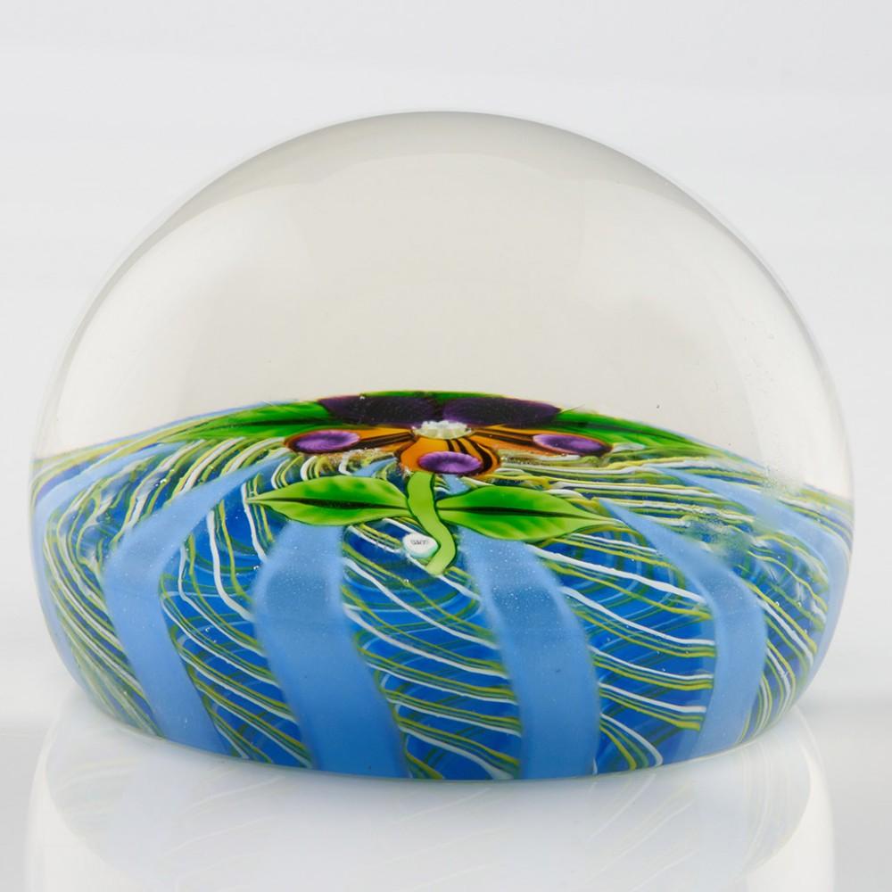 Scottish William Manson Paperweight Lampwork Pansy c1990 For Sale