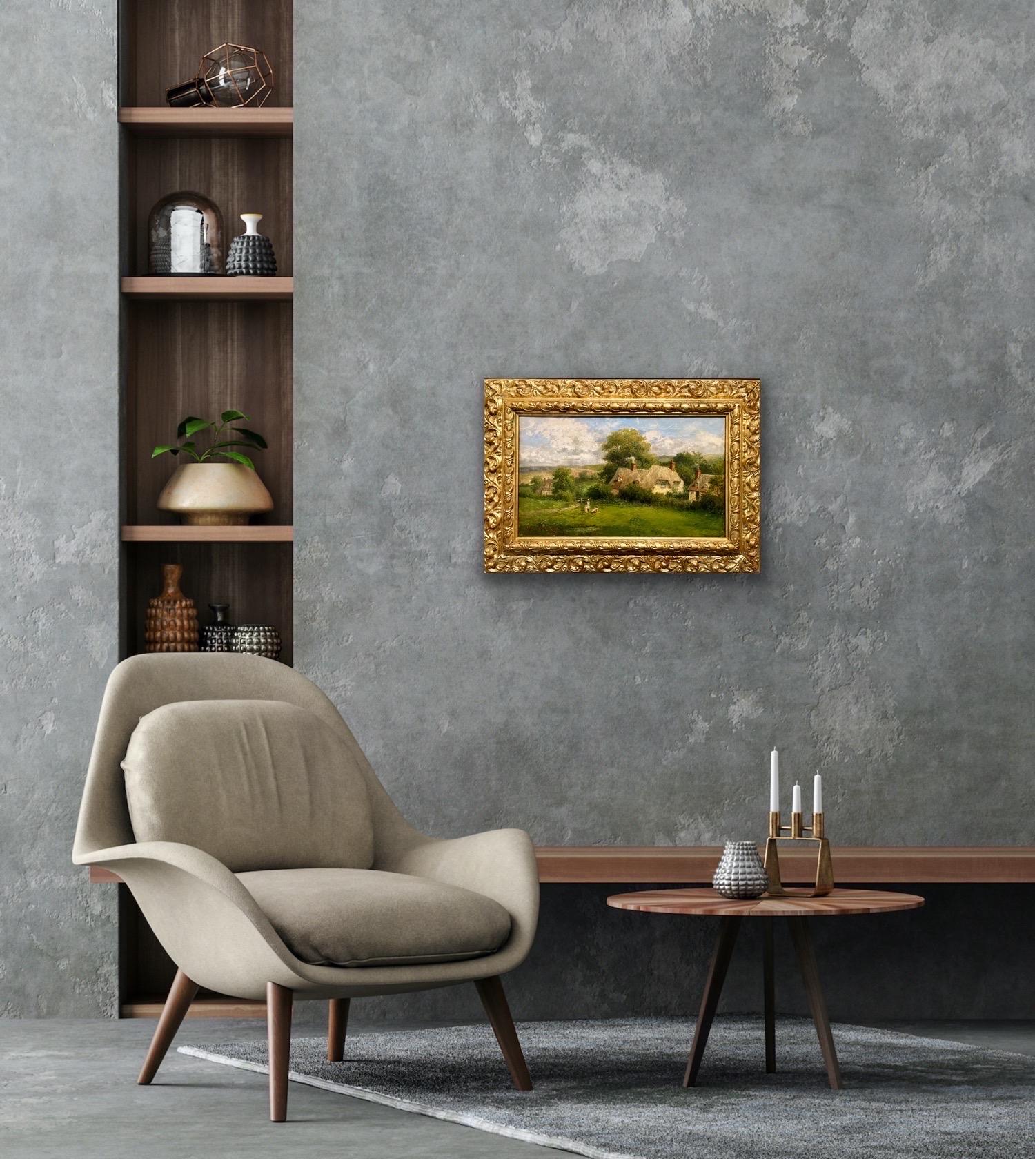 Paesaggio di campagna vittoriano ad olio del XIX secolo - Ricordi d'infanzia 6