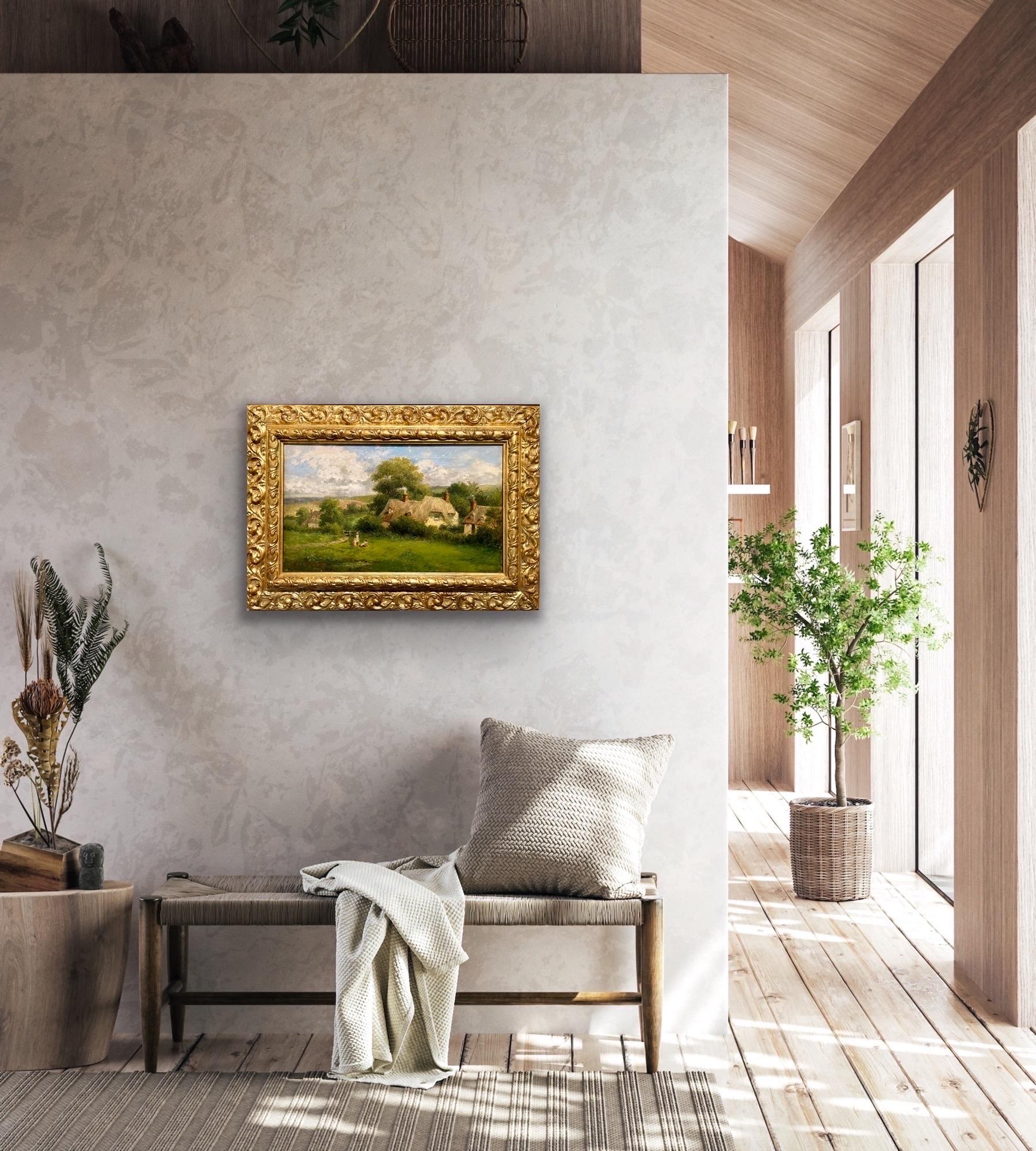 Paesaggio di campagna vittoriano ad olio del XIX secolo - Ricordi d'infanzia - Painting di William Mark Fisher